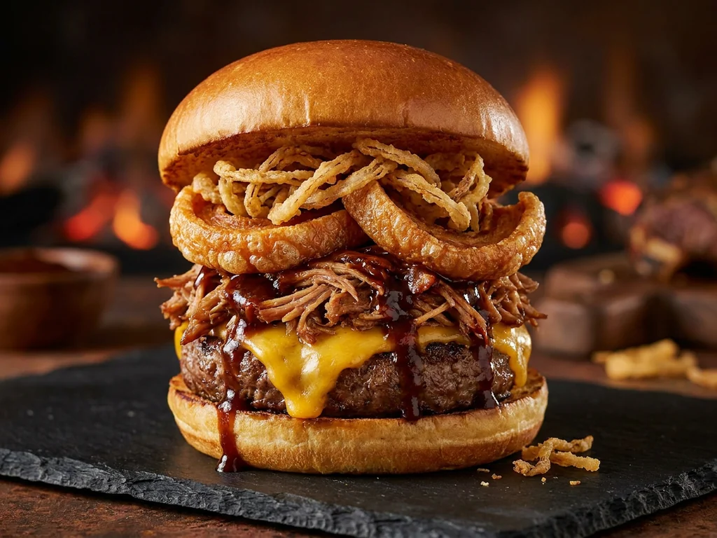 Cabramelizada Burger: carne, queso edam, salsa de queso de cabra, cebolla caramelizada, mermelada de…